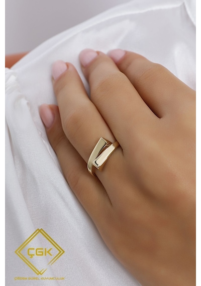 Çgk Çiğdem Gürel Kuyumculuk Çgk Wave 8 Ayar Altın Modern Minimal Yüzük Kadın, Tasarım Formu Gold