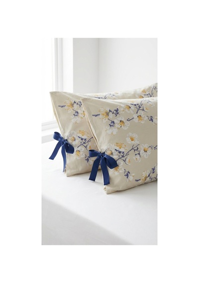%100 Pamuklu Çiçek Desenli Bağcıklı Yastık Kılıfı 2 Adet 50x70 Cm Mavi - 864755501 Mavi