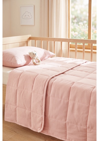 Ocean Home Textile %100 Pamuk Kumaş Kapitoneli Pembe Çok Amaçlı Bebek Yatak Örtüsü Seti 1 Adet 100 X 150 / 1 Adet 37 X 47 Cm