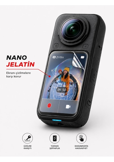 Insta360 X6 Aksiyon Kamera  3 Adet Şeffaf Ekran Koruyucu Nano Jelatin
