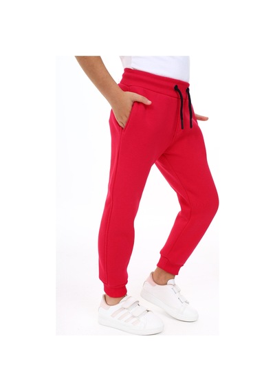Kız Çocuk Baskılı Beli Paçası Lastikli Cepli Basic Jogger Eşofman Altı 3 İplik Şardonlu Fuşya