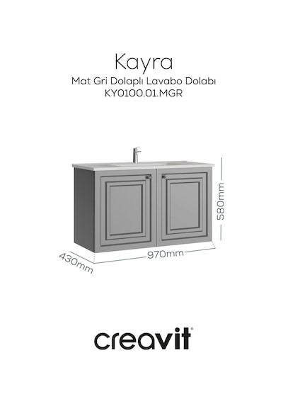 Creavit Kayra Lavabo Dolabı Kapaklı 100cm Mat Gri Creavit Kayra Lavabo Dolabı Kapaklı 100cm Mat Gri