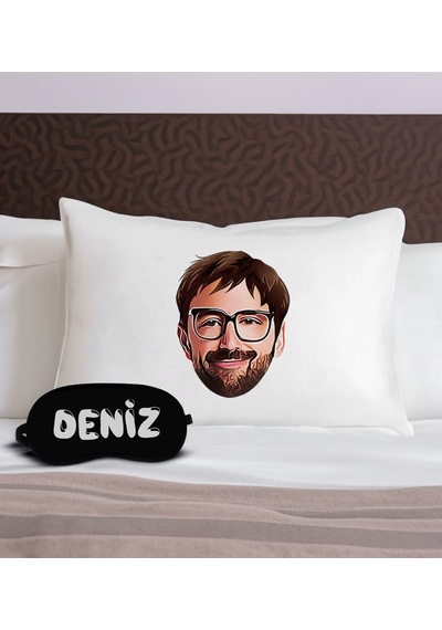 Bk Gift Kişiye Özel Karikatürlü Pamuklu Yastık Kılıfı Ve Göz Bandı Uyku Seti-1, Tasarım Ev Tekstili, Uyku Bandı, Ev Hediyesi