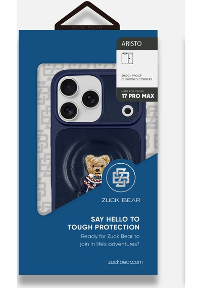 Zuckbear iPhone 17 Pro İçin Kılıf 3d Figürlü Pu Deri Yüzey Manyetik Şarj Destekli Kapak Aristo Lacivert