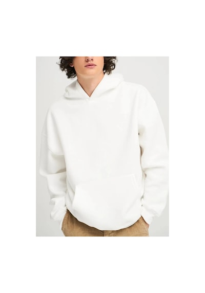 Swoord Kapüşonlu Unisex Oversize Sweatshirt 3 Iplik Şardonlu Pamuklu Baskısız Beyaz