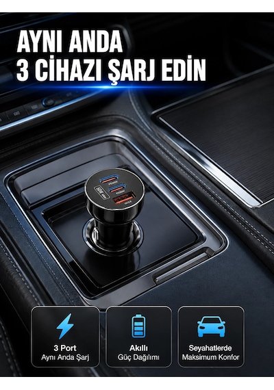 Mey İthalat 12v 24v Uyumlu 60w Araç İçi Şarj Adaptörü Çoklu Hızlı Şarj Cihazı Cn