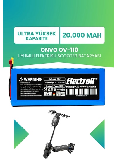 Onvo Ov-110 Uyumlu Batarya Ultra Yüksek Kapasite Batarya 48v 20ah Elektrikli Scooter Bataryası Çok Renkli