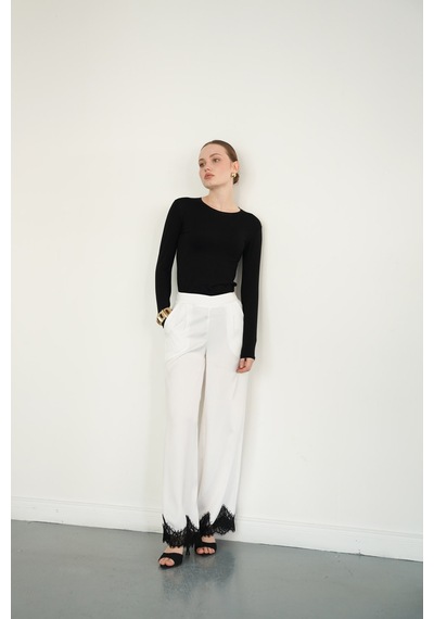 Verymoda Paçası Dantelli Saten Pantolon D2969 Krem
