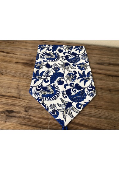Mavi Batik Çiçek Desenli Runner Çok Renkli