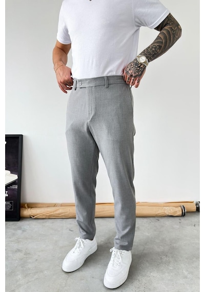 Açık Gri Basic Regular Fit Kumaş Pantolon