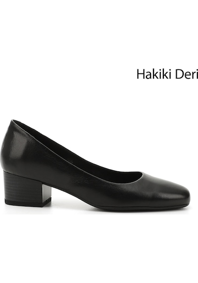 Gönderi(R) Gönderi R Siyah Kısa Kalın Topuklu Hakiki Deri Ayakkabı Siyah