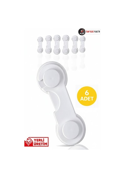 6 Adet Mandallı Dolap ve Çekmece Çok Amaçlı Çocuk Bebek Güvenlik Kilit Emniyet Beyaz Beyaz