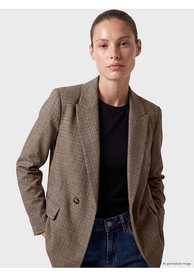 Lcw Everyday Kahverengi Kruvaze Yaka Ekose Kadın Blazer Ceket