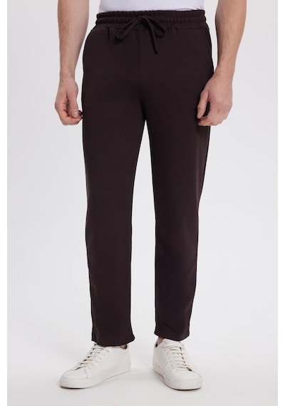 Tudors Erkek Slim Fit Dar Kesim Beli Bağcıklı 3 Cepli Geniş Paça Koyu Kahve Eşofman Altı-41912 Koyu Kahve