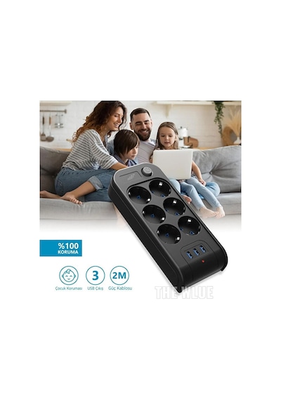 Çoklu 6'lı Priz Akım Korumalı 3xusb 3.4a 2500 Watt 2 Metre Uzatma Diğer