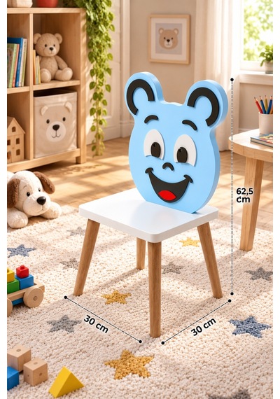 Sulorahome Mavi Happy Face Figürlü Çocuk Sandalyesi Açık Mavi