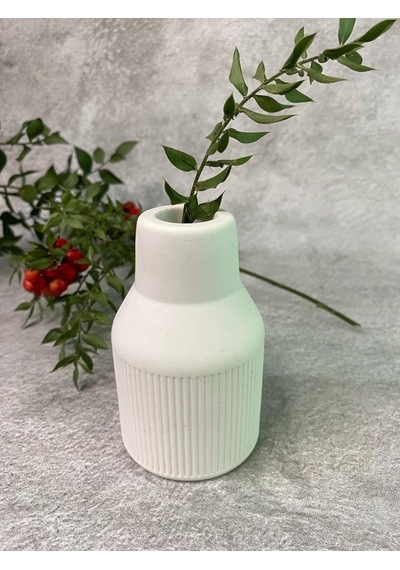 İskandinav Konik Çizgili Pampas Beyaz Beton Vazo 9.5 X 6 Cm
