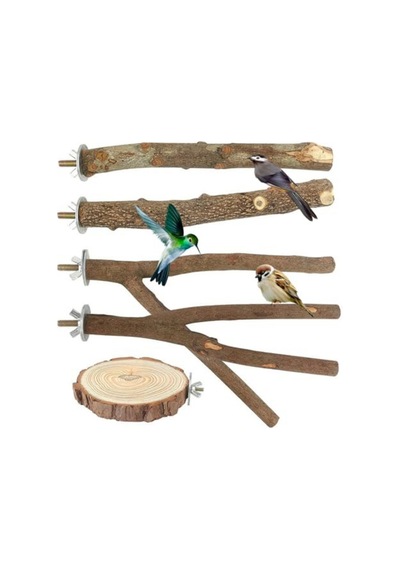 Doğal Ahşap Kuş Tüneği Seti 5 Adet, 20 Cm, Papağan Ve Küçük Kuşlar İçin Güvenli