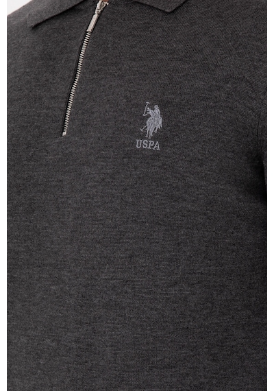 U.S. Polo Assn. Erkek Slim Fit Yarım Fermuarlı Antrasit Melanj Basic Kazak 50297066-VR081