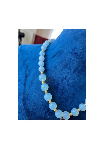 Doğal Opal & Akuamarin Taşı Kolye 52 Cm El Yapımı Tasarım Doğaltaş Kolye Mavi Mavi