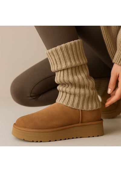 Ozzy Socks Original Premium Tozluk Triko Örgü Leg Warmer Ayak Isıtıcı Bej Bej