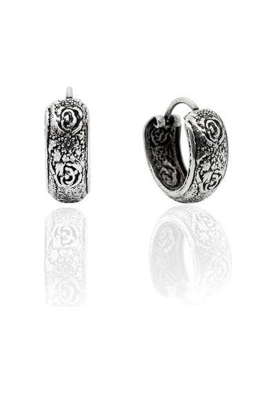 Oya Silver Minimal Etnik Gül Motifli Gümüş Halka Küpe 1.5x1.5 Oysy296