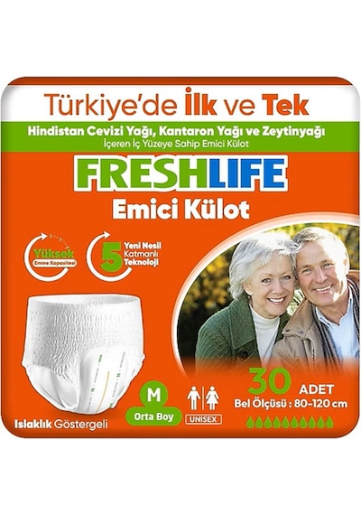 Freshlife Emici Külot Medium Beden Orta Boy Hasta Bezi 30 Adet 1 Paket M