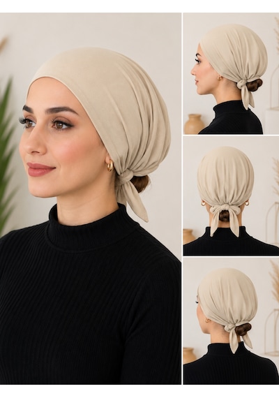 2'li Bej-lacivert Kadın Bone Esnek Ve Rahat Saç Bonesi, Günlük Kullanım Için Bone Bej - Lacivert
