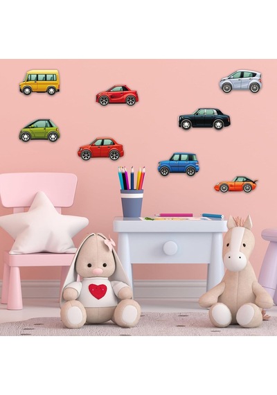 Minik Arabalar Çocuk Odası Dekoratif Duvar Sticker Yapışkanlı Folyo Genel