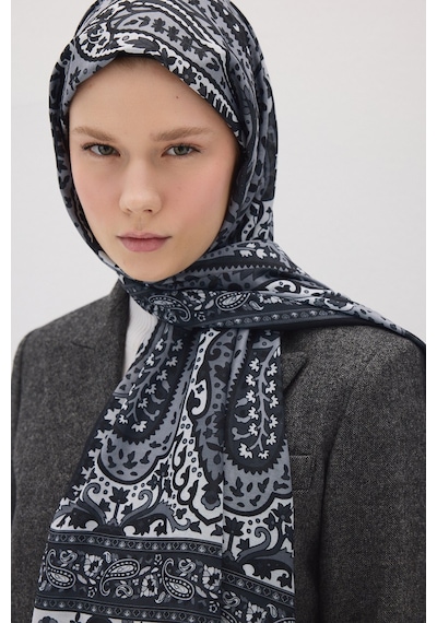 Mirsoy Scarf Almira Pamuk Etnik Desen Şal Siyah