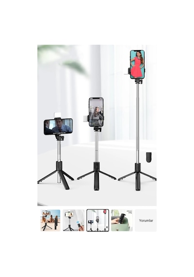 Bluetooth Lu Led Işıklı Selfie Çubuğu Uzaktan Kumandalı Yatay Özçekim Tripod