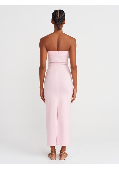 Dilvin 91368 Straplez Midi Elbise-toz Pembe Toz Pembe