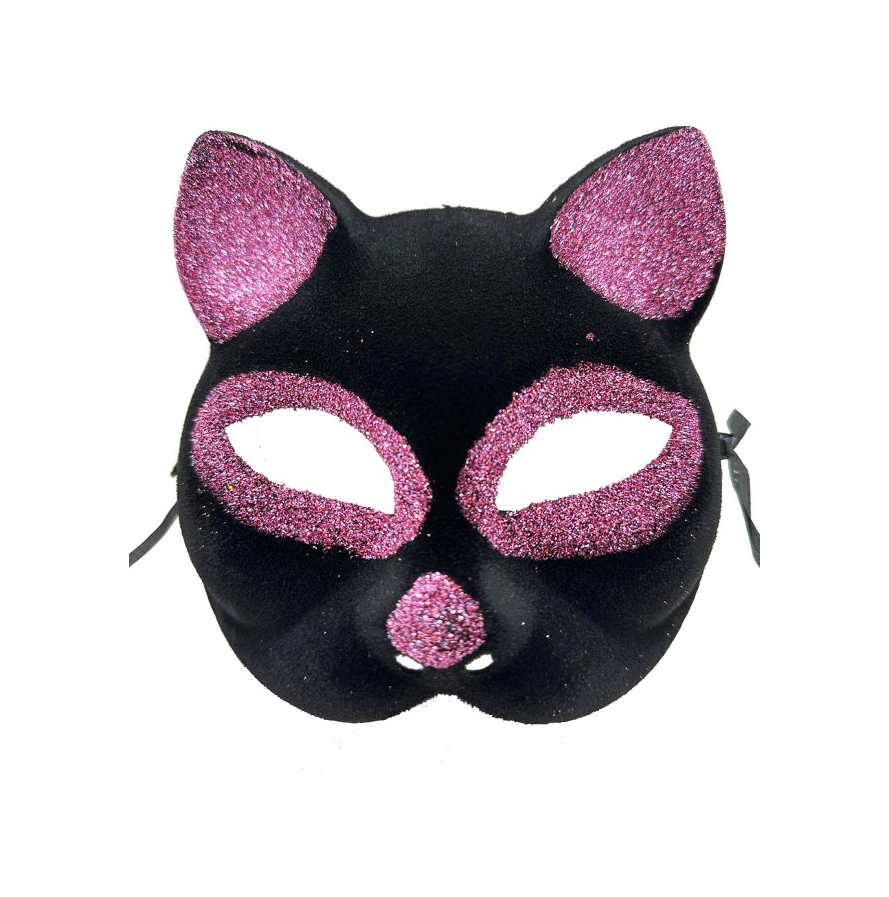 Siyah Renk Pembe Simli Süet Kedi Maskesi 18x14 Cm Pembe - Siyah