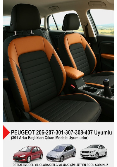 Mocha Taytüyü Oto Koltuk Kılıfı Peugeot 206-207-208-306-307-407 Uyumlu Taba
