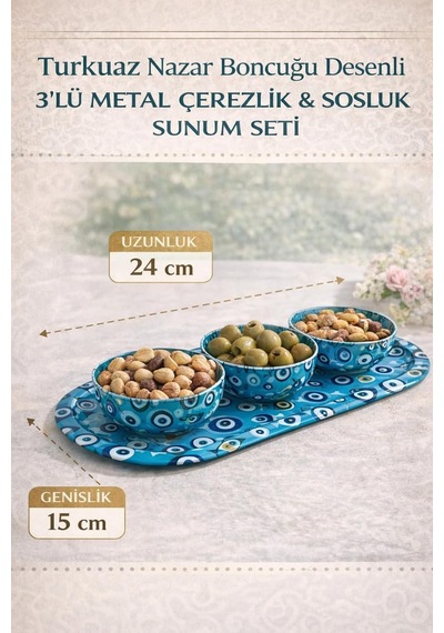 Turkuaz Nazar Boncuğu Desenli 3 Lü Metal Çerezlik Ve Sosluk Sunum Seti, Dayanıklı Baskılı Servis Tepsili Kahvaltılık, Atıştırmalık Ve Lokumluk Kase Takımı, Modern Dekoratif Sofra Sunum Ürünü Diğer Turkuaz Nazar Boncuğu Desenli 3 Lü Metal Çerezlik Ve Sosluk Sunum Seti, Dayanıklı Baskılı Servis Tepsili Kahvaltılık, Atıştırmalık Ve Lokumluk Kase Takımı, Modern Dekoratif Sofra Sunum Ürünü Diğer