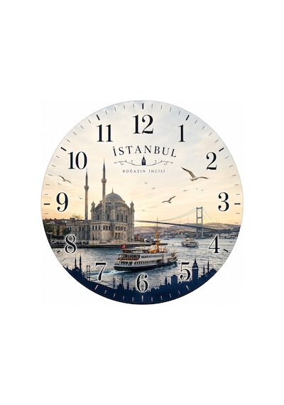 AA Shop İstanbul Türkiye Şehir Manzaraları Desenli Dekoratif Baskılı Ahşap Duvar Saati 45 Cm Sessiz Akar Mekanizma 899 Çoklu Renkli