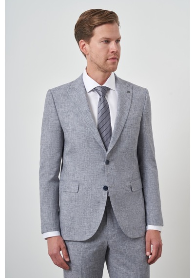 Morven Erkek Mavi Tend Keten Slim Fit Sivri Yaka Takım Elbise 25ys001003300 Mavi