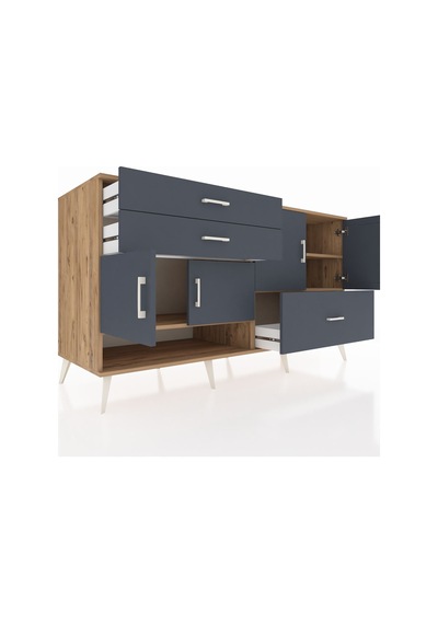Kronos Konsol 3 Raflı 3 Çekmeceli 4 Kapaklı 176x59x99 Çam-antrasi Çam-antrasit