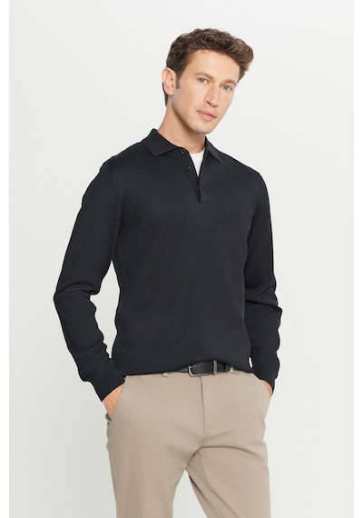 AC&Co / Altınyıldız Classics Erkek Sıyah Yünlü Standart Fit Normal Kesim Polo Yaka Basic Triko Kazak SIYAH AC&Co / Altınyıldız Classics Erkek Sıyah Yünlü Standart Fit Normal Kesim Polo Yaka Basic Triko Kazak SIYAH