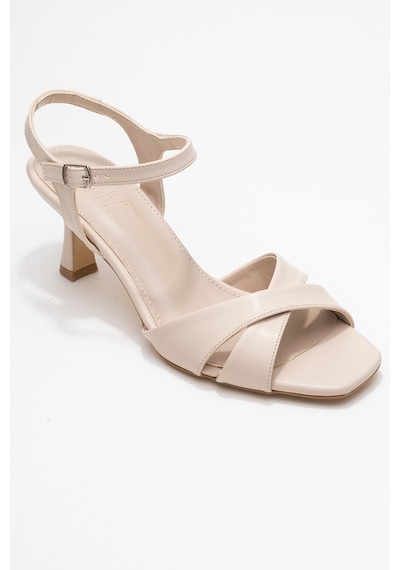 Luvishoes Luvi Shoes Melin Bej Cilt Çapraz Bantlı Kadın Topuklu Ayakkabı BEJ CILT