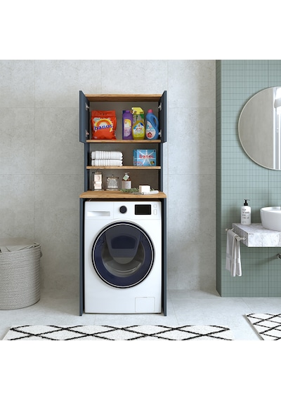 Roomart Cd10 Çamaşır Makinesi Dolabı 3 Raflı 2 Kapaklı Banyo Dola Mat Antrasit