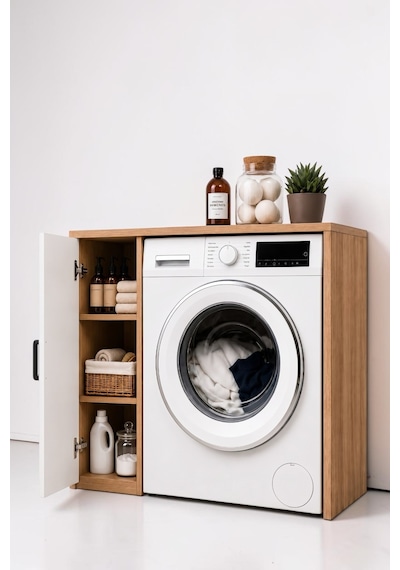 Naome Beyaz Meşe Tek Katlı Çamaşır Makinesi Dolabı Çok Amaçlı Banyo Dolabı Raflı Meşe Tek Naome Naome Beyaz Meşe Tek Katlı Çamaşır Makinesi Dolabı Çok Amaçlı Banyo Dolabı Raflı Meşe Tek Naome