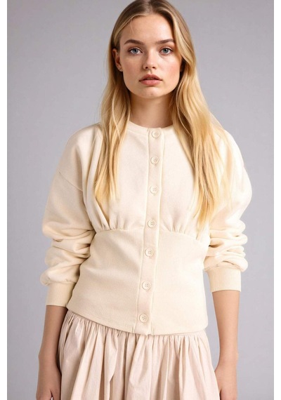 Defacto Fıtted Bisiklet Yaka Kalın Sweatshirt Kumaşı Hırka G9747ax26spbg286 Bej-bg286