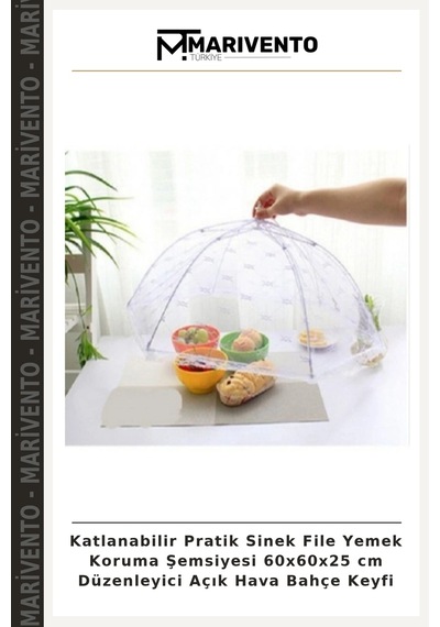 Katlanabilir Pratik Sinek File Yemek Koruma Şemsiyesi 60x60x25 Cm Düzenleyici Açık Hava Bahçe Keyfi Çok Renkli