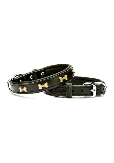 Doggie Metal Kemikli Deri Boyun Tasması M 3x42-50 CM Siyah