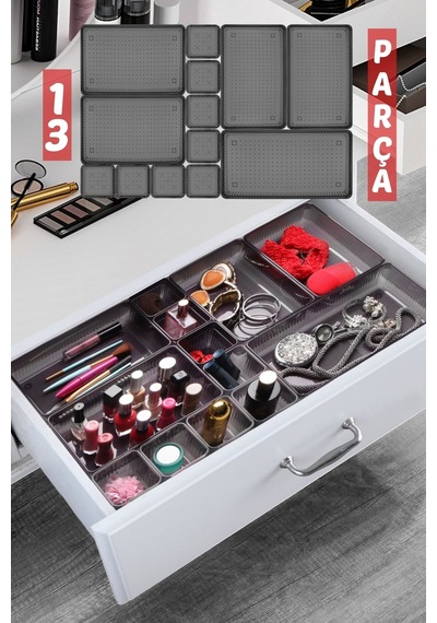 13 Parça Çekmece İçi Düzenleyici, Organizer Set Şeffaf