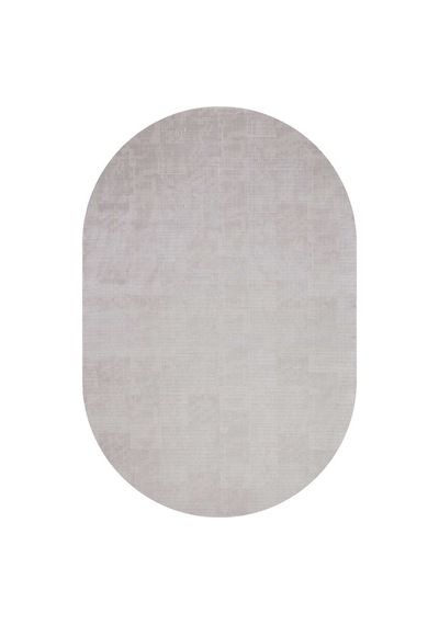 Geometrik Abstract Desenli Prato İpeksi Lüks Viskon Oval Halı Pr09 Gri Kemik