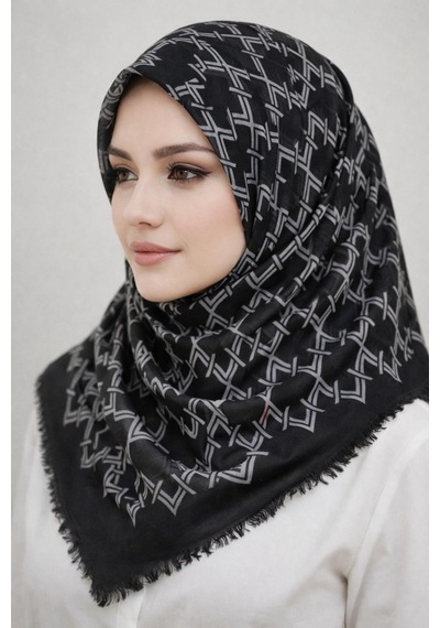 Sinem Emprime Koton Eşarp - Siyah / Gri-6291 Siyah,beyaz-10