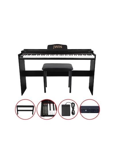 Jwin Sdp-92 Tuş Hassasiyetli 88 Tuşlu Kapaklı Dijital Piyano + Tabure - Siyah
