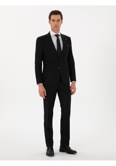 Cacharel Siyah Slim Fit Çizgili Yün Takım Elbise Cacharel Siyah Slim Fit Çizgili Yün Takım Elbise